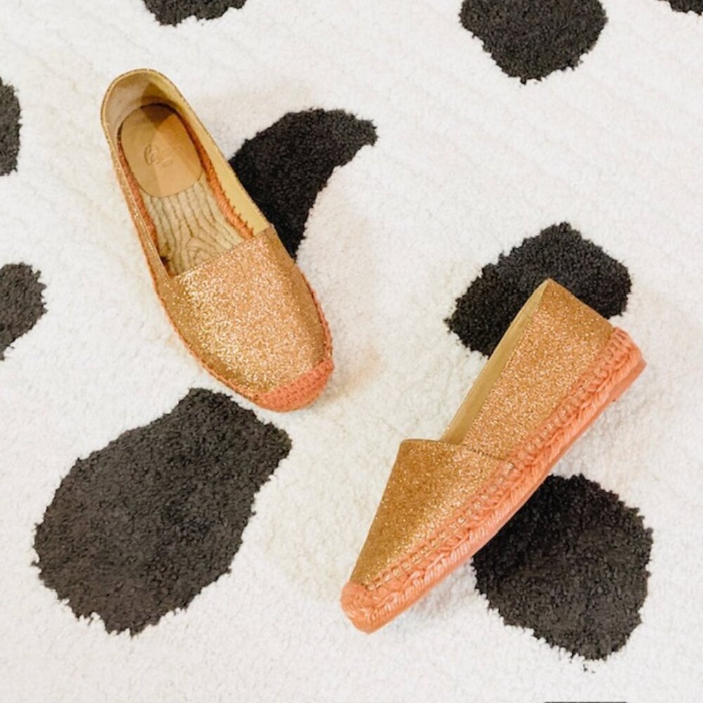 Castaner $195 Womens 35 US 5 Rose Gold Orange Glitter Flat Espadrilles Shoes